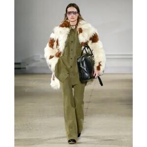 Zadig & Voltaire Women's Faux Fur Coat Long Sleeve White/Brown Size Small NWT